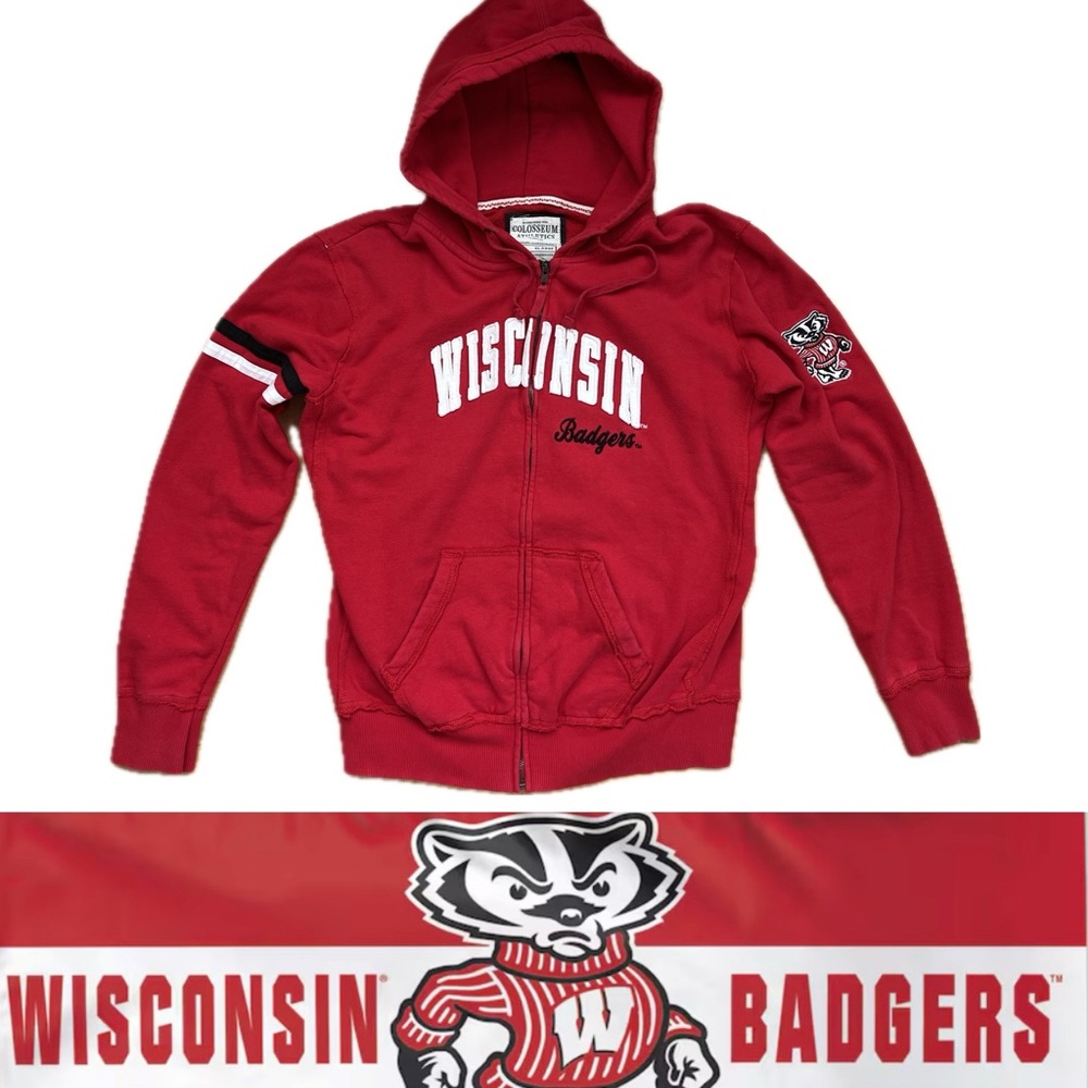 🦡Full-Zip Red Wisconsin Badgers Hooded Sweatshirt by Colosseum | Women’s XL